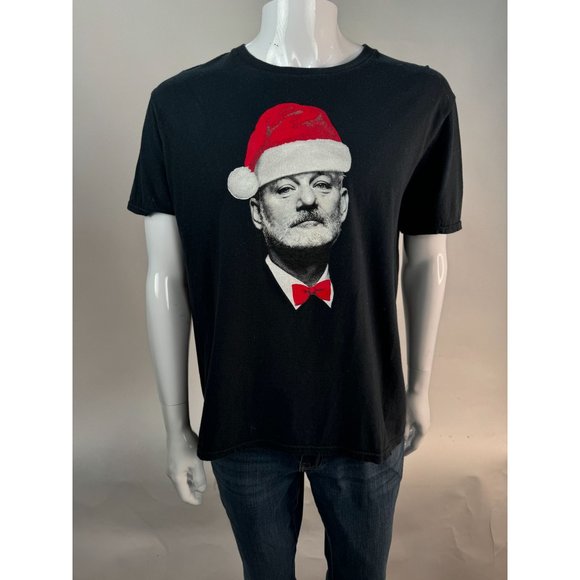 Anvil Ring Spun Bill Murray Santa Holiday TShirt Lg Black Cotton - Picture 11 of 16